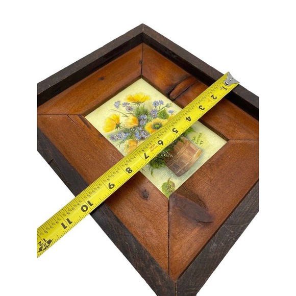 Country Flowers Original Art Painting Handmade Wood Frame Floral Vtg 12x10 - Picture 9 of 13